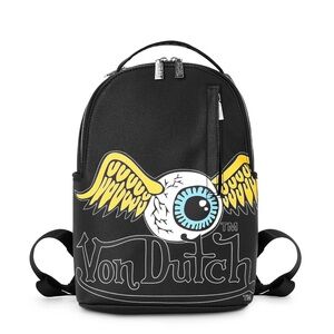 NewVon Dutch Large Black Backpack with Winged Eye Design